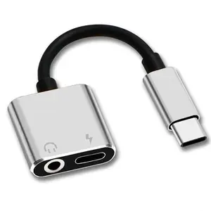 Carcasa de aluminio USB C 2 en 1 conector de audio AUX para auriculares de teléfono Splitter tipo C A Adaptador de cable de carga de 3,5mm