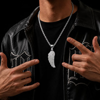 Collier en laiton avec pendentif ailes d'ange micro-pavé de zircon, style Iced Out, tendance pour homme, bijoux de mode