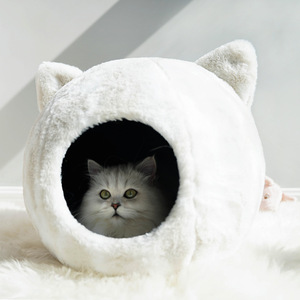 Nuevo diseño personalizado Cama <span class=keywords><strong>de</strong></span> Gato genuina <span class=keywords><strong>cueva</strong></span> hecho a mano forma <span class=keywords><strong>de</strong></span> cabeza Super suave Pod para gatito - Product Image 1