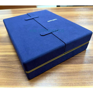 Custom Logo Navy Blue Microfiber Jewelry Packaging <b>Box</b> Luxury Necklace Ring Earring <b>Bracelet</b> Pendant Jewelry <b>Gift</b> <b>Box</b> Set - Product Image 6