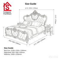 Lit King Size en Bois Massif de Style Européen, Tête de Lit Sculptée en Cuir Véritable, Ensemble de Meubles de Chambre pour Villa et Hôtel
