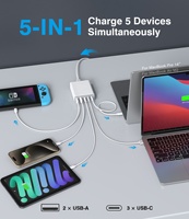 Station de charge rapide HNT GaN 160W 5 en 1 Adaptateur d'alimentation pour ordinateur portable Type C avec câble USB C vers C 1,8 m 5A Charge très rapide