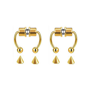 Stainless Steel Magnetic Clip on Hoop Gold Face Faux Septum <strong>Fakes</strong> <strong>Nose</strong> Cuff Rings <strong>Stud</strong> Non <strong>Piercing</strong> Jewelry Bulk Vendor Earrings - Product Image 5