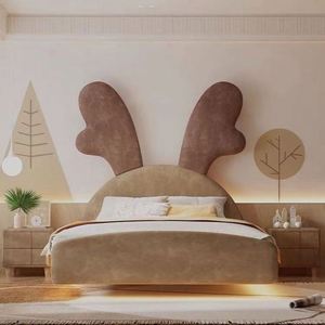 Lit d'appoint pour enfants, garçons et filles, moderne, taille standard, confortable, revêtement en coton, cadre en bois massif, couleur crème, meubles de chambre à coucher de marque - Product Image 3