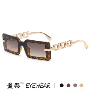 Lunettes de soleil Yingtai à monture carrée avec branches en chaîne, noires, UV400, style urbain tendance pour femme - Product Image 5