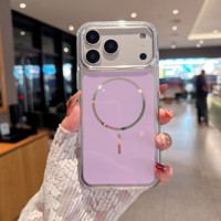 Étui de luxe magnétique pour iPhone 16 15 14 13 17 Pro Max, coque transparente avec protection métallique de l'objectif et boutons métalliques indépendants
