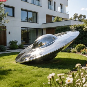 Sculpture de soucoupe volante <span class=keywords><strong>UFO</strong></span> moderne en acier inoxydable poli YOUFINE, décoration extérieure pour villa contemporaine et jardin - Product Image 1
