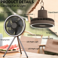 Ventilateur électrique multifonctionnel sur trépied haute puissance, nouvelle fonction d'éclairage portable et de charge pour la maison, le camping en extérieur