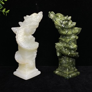 ของตกแต่งโต๊ะรูปปั้นเสามังกรฮวงจุ้ยหยกแกะสลักด้วยมือเสามังกรที่ดึงดูดความมั่งคั่งและโชคดี - Product Image 6