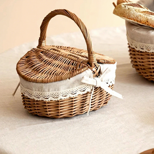 Panier de pique-nique en osier, rotin et bambou, tressé, pour le transport de légumes et fruits, idéal pour les festivals, le rangement et la conservation du pain lors des pique-niques - Product Image 1