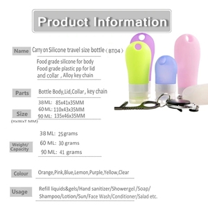 Bouteille de voyage vide en silicone, approuvée TSA, étanche et résistante à l'eau, avec crochet, capacité 38ml/60ml/90ml - Product Image 5
