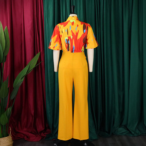 2024 Mùa Hè Mới Thời Trang Hot In Phụ Nữ Dài Tay Áo Sơ Mi Trên Quần Áo Rộng Chân Quần Phù Hợp Với Giản Dị Màu Rắn Hai Mảnh Bộ - Product Image 5