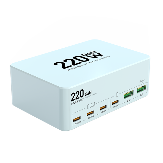 Multi Port 220W PD QC GaN Intelligent High Power Charger USB C Charger for Multiple Phones Laptop Fast Charging 100W Charger