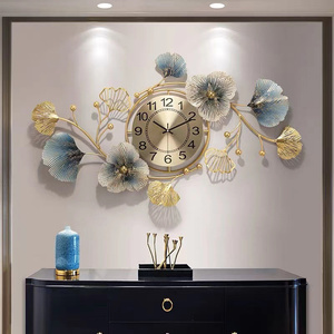 Ginkgo Leaf Decoration Wall Metal Wall <strong>Clocks</strong> for Home Living Room Luxury Wall Decor 3D <strong>Arts</strong> Hanging <strong>Clock</strong> - Product Image 2