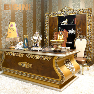 Scrivania da Ufficio in Stile Barocco Classico con Intagli in Legno Argento e Oro, con Sedia in <span class=keywords><strong>Pelle</strong></span> Abbinata - Product Image 2