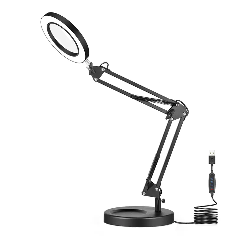Lampu Meja Lipat Panjang, Lampu Meja Kerja Salon Kualitas Tinggi dengan Kaca Pembesar 8x Seni Kuku