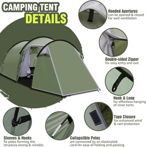 Tente de <span class=keywords><strong>camping</strong></span> tunnel OEM spacieuse pour 4 personnes - Abri double couche résistant aux intempéries avec véranda avant extensible et auvent détachable - Product Image 6
