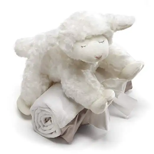 M799 Easy Cleaning Plush Lamb Stuffed Toys With Satin Lining Blanket Baby Sleep Dolls White Lamb Plush Toys