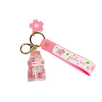 Hongna Internet celebridad dibujos animados chica corazón flor de cerezo conejo Metal botella flotante llavero estudiante mochila colgante aceite