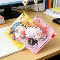 Sac à fermeture éclair transparent en PVC coloré de style japonais personnalisé, porte-cartes photo Kpop, porte-badges de style anime avec porte-clés