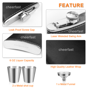 Set di Fiaschette Retrò in Acciaio Inox da 6oz con Fiaschetta in Pelle e Mini Fiaschetta per Whisky in Acciaio Inox Nero - Product Image 6