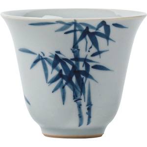 Taza de té de cerámica esmaltada antigua Guanlan, azul y blanca con diseño de bambú, estilo chino de alta gama, taza individual para degustación de té. - Product Image 5