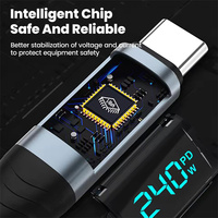 240W Pantalla digital Tipo C a Tipo C Cable de carga rápida USB C Cable de datos para teléfono 15 16 Samsung Xiaomi Tablet