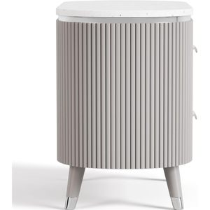 Contemporary Nightstand Stone Top Light Gray <b>2</b> <b>Drawers</b> Chrome Pulls Silver Accent Modern Bedroom Furniture - Product Image 3
