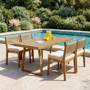 Outdoor Teak Wood Dining <b>Set</b> Table with Woven Chairs Patio <b>Garden</b> Restaurant Cafe Hotel Villa Furniture Manufacturer Indonesia - Product Image 3