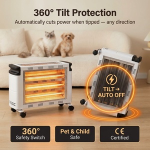 Calentador Eléctrico Portátil de Cuarzo Infrarrojo de 2000W <span class=keywords><strong>con</strong></span> <span class=keywords><strong>Ruedas</strong></span>, Protección Antivuelco, Iluminación Integrada para Uso Doméstico - Product Image 2