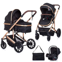 Landau 3-en-1 avec siège de voiture Poussette rotative à 360 ° pour bébé à haute vue Système de voyage tout-en-un avec siège de voiture