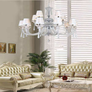 Modern White <b>Crystal</b> Indoor Home Living Room <b>Chandelier</b> with New Design Middle Size White Shade for Restaurant Use - Product Image 1