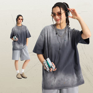 Nouveau logo personnalisé hommes Streetwear respirant lavé à l'acide 100% coton T-shirt rétro éclaboussé d'encre cravate-teint Faux vieux T-shirt - Product Image 3