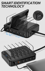 แท่นชาร์จโทรศัพท์หลายช่องอุปกรณ์ชาร์จแบบเร็ว68W USB <span class=keywords><strong>6</strong></span>พอร์ตสำหรับ <span class=keywords><strong>iPhone</strong></span> iPad Type C PD - Product Image 4