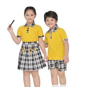 Ensemble robe et chemise en coton tissé pour écoliers, garçons et filles, motif à carreaux, couleurs beige et marron - Product Image 6