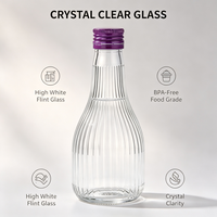Bouteille en verre transparente de 200 ml à nervures verticales, logo personnalisé pour vin de fruits, liqueur, boisson