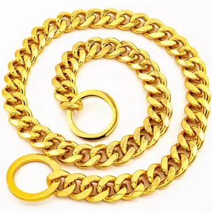 hot sale 15mm golden stainless steel metal P chain dog collar titanium steel hip hop pet necklace