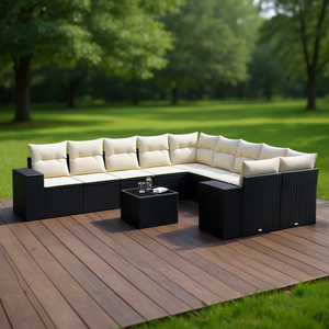 Set Divano da Giardino Moderno in Rattan, Arredamento da Esterno per Patio, 9 Posti, Nero, Design Contemporaneo - Product Image 2
