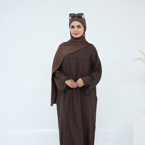 Loriya Ramadán EID Abaya Dubai islámico musulmán Kaftan Abayas Color sólido mujeres vestidos modestos Tie-Cuff Abaya informal de gran tamaño - Product Image 3