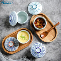 Bol à chawanmushi rétro japonais imperméable en céramique, pot à ragoût, bol à œufs à la vapeur, bol à soupe à la vapeur avec couvercle