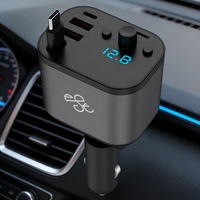Chargeur rapide pour voiture, station de charge pour téléphone, 4 en 1, affichage numérique, câble rétractable, type-C, chargeur de voiture portable pour téléphone, montre intelligente