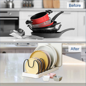 Organisateur de couvercles de casseroles sous l'armoire, rangement pour armoire de cuisine avec 8 séparateurs réglables pour casseroles, poêles et couvercles, support de comptoir - Product Image 4