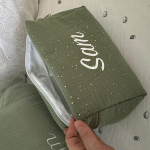 Grande trousse de maquillage de voyage personnalisable en <span class=keywords><strong>gaze</strong></span> de coton <span class=keywords><strong>double</strong></span> à <span class=keywords><strong>pois</strong></span> dorés - Product Image 4