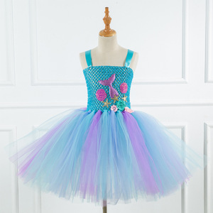 Vestido de tutú de sirena para niñas, vestido de princesa de tul para fiesta de cumpleaños, disfraz de sirena para Halloween, ropa para niños - Product Image 4