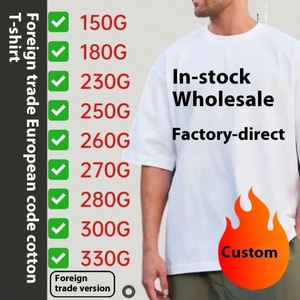 European Over Size Men's Cotton T-<b>Shirt</b> 230g Short Sleeved Plus Size O Neck Solid Pattern LOGO Printing Loose Fit T <b>Shirts</b> - Product Image 4