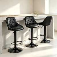 Tabourets de bar pivotants en cuir PU noir, réglables avec vérin à gaz, base métallique pour îlot de cuisine et comptoir – Vente en gros