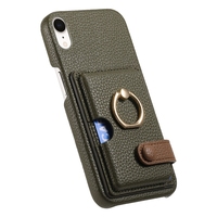 Casing ponsel pintar dengan cincin, casing ponsel kulit dengan pemegang kartu kredit untuk Iphone XR X XS 12 11 13 8 Plus