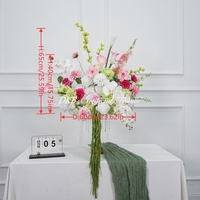 Bola de flores artificiales rosa, verde, blanca, mixta, con rosas, hortensias y amaranto, ramo floral para decoración de mesa de recepción de bodas