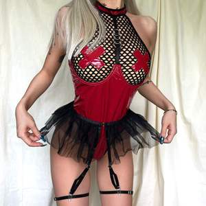 Body de Lencería Sexy de Dos Piezas con Volantes y Tirantes, Diseño de Red de Pesca 2023, Transparente, con Contraste - Product Image 2