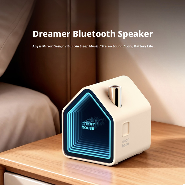 Mini Dream House Bluetooth Speaker with Infinity Mirror Light White/Black Portable Wireless Speaker with Built-in Sleep Music